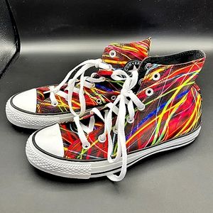 Neon rainbow laser Converse high tops